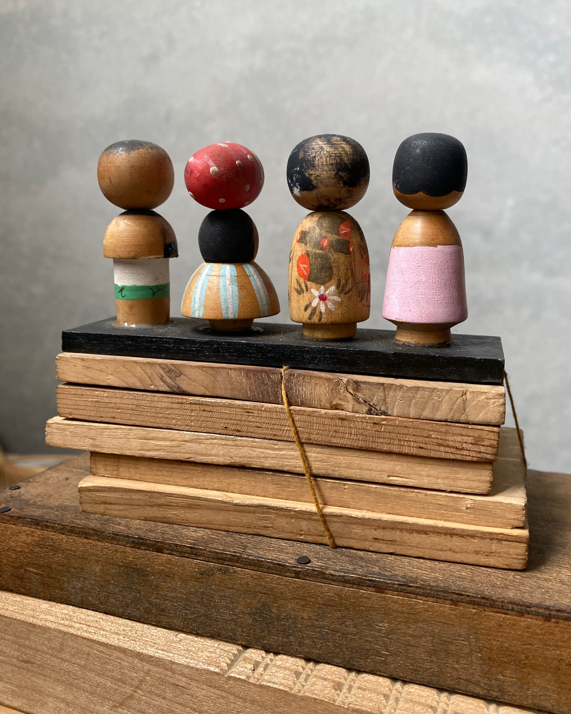 vintage kokeshi doll set