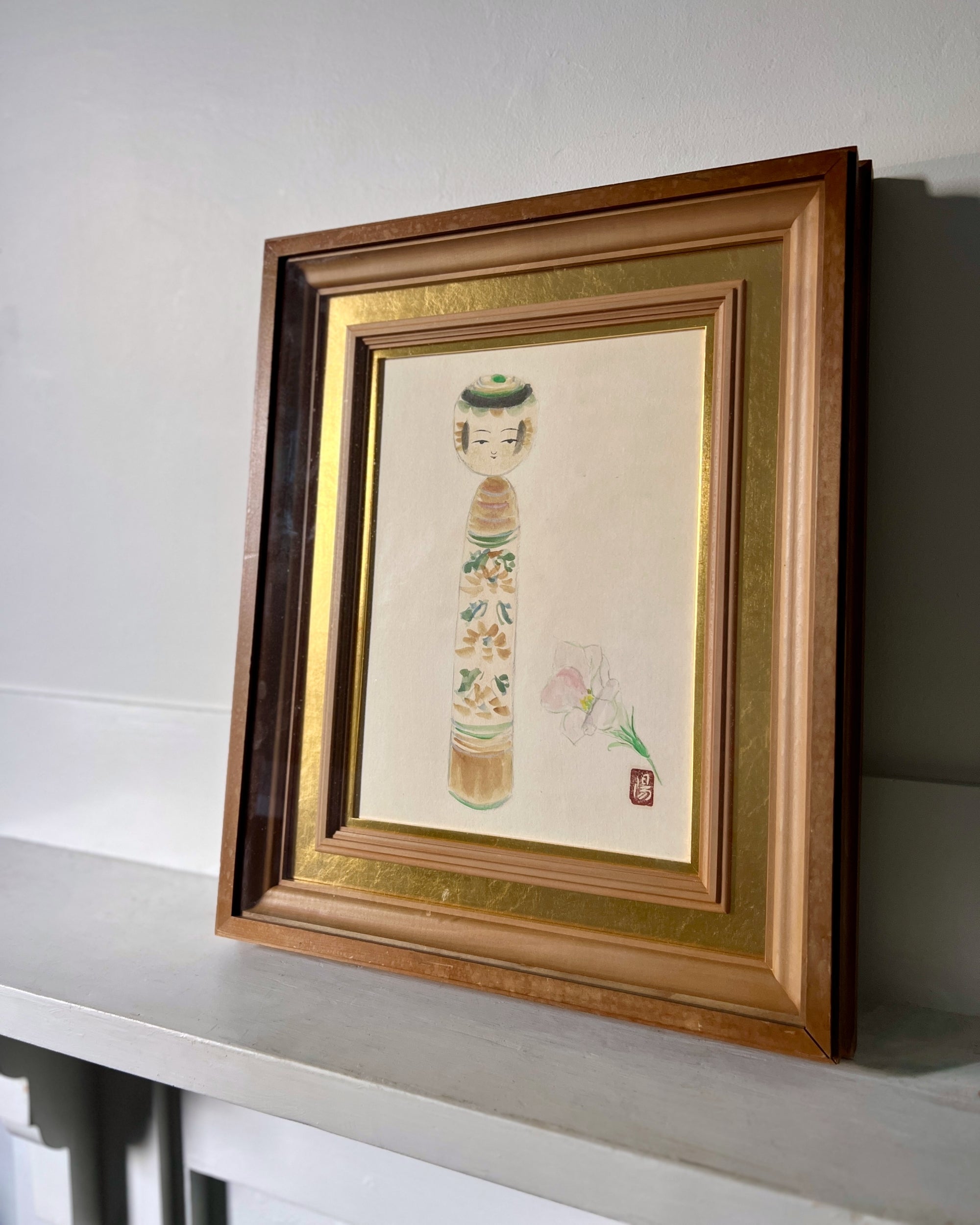 framed vintage kokeshi painting