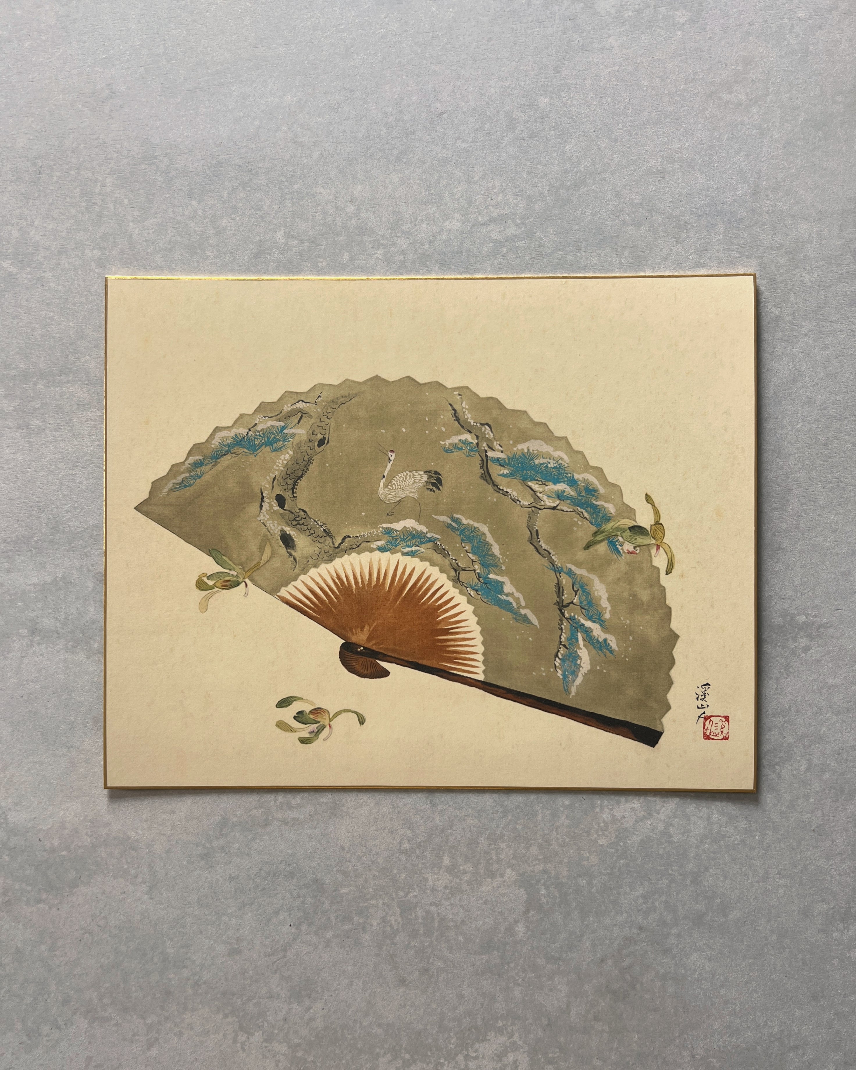 vintage japanese shikishi print : fan