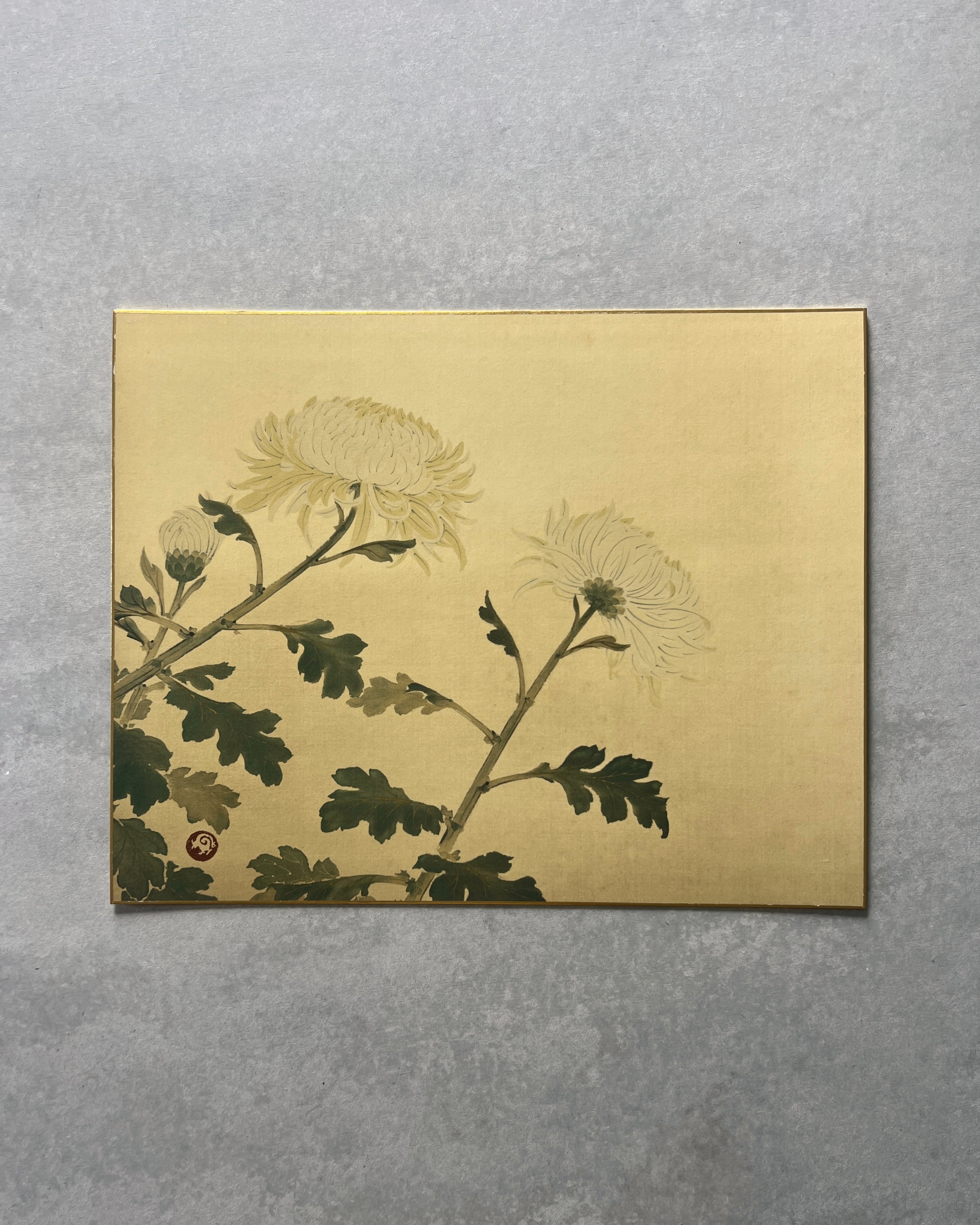 vintage japanese shikishi print : chrysanthemum