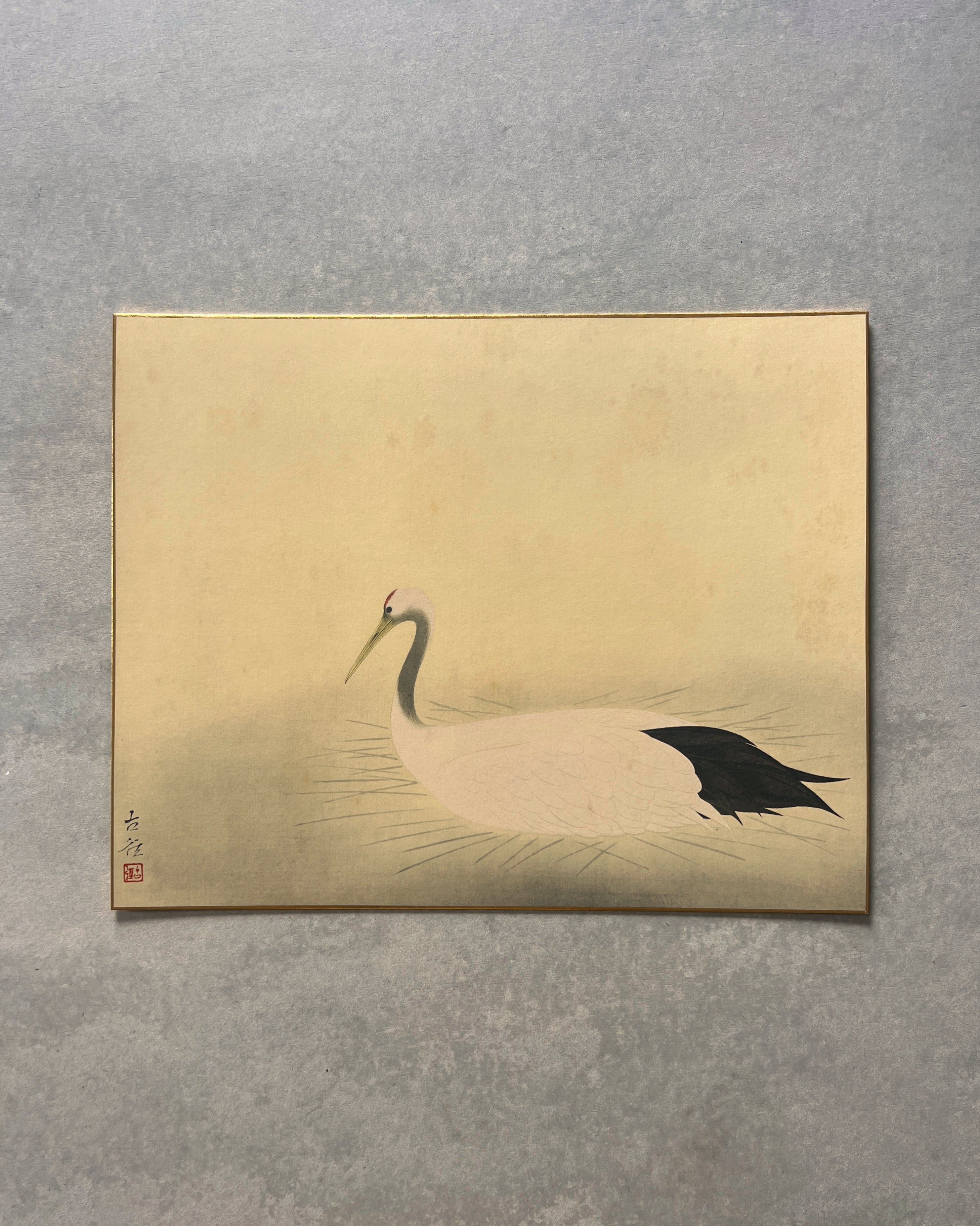 vintage japanese shikishi print : crane