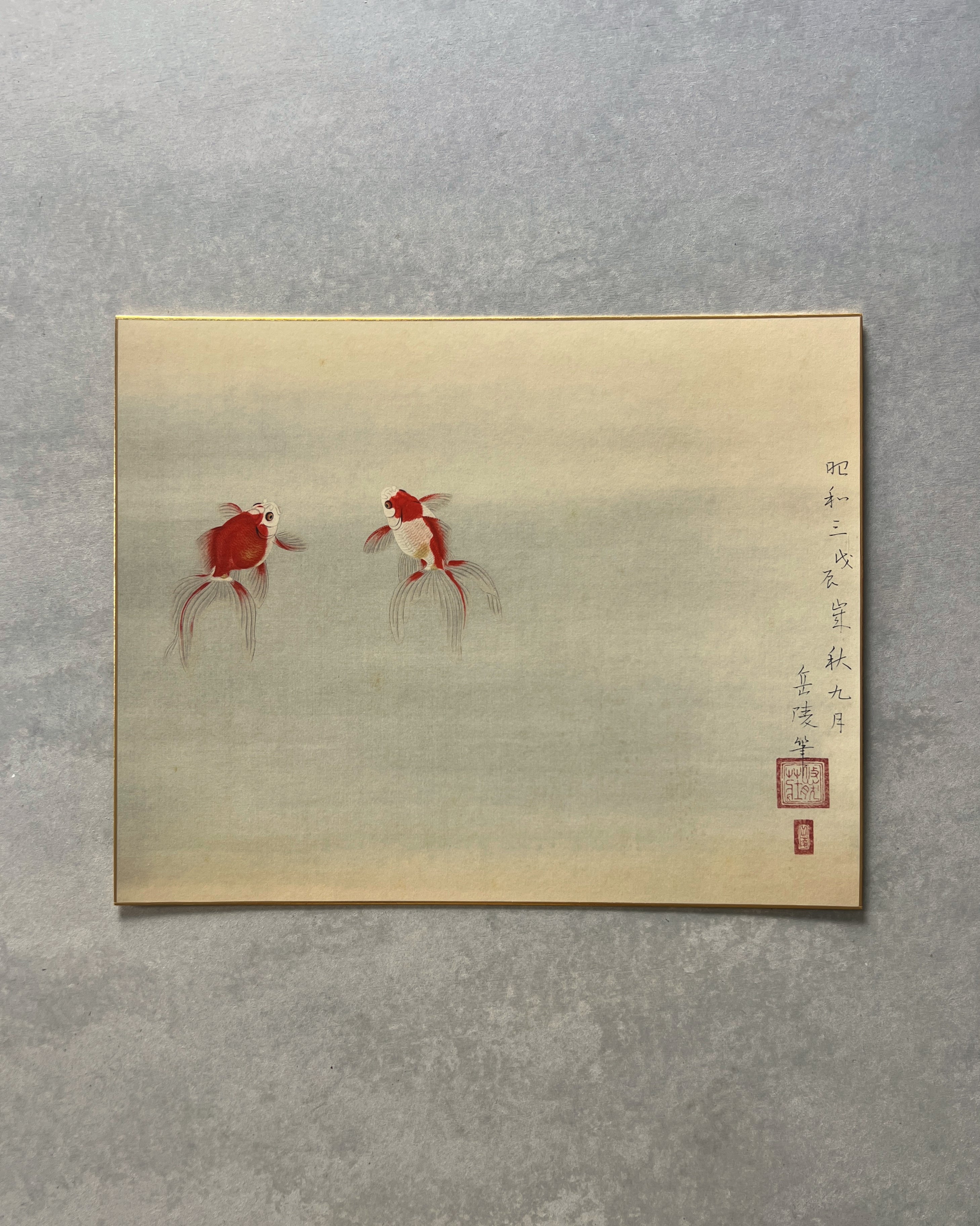 vintage japanese shikishi print : goldfish