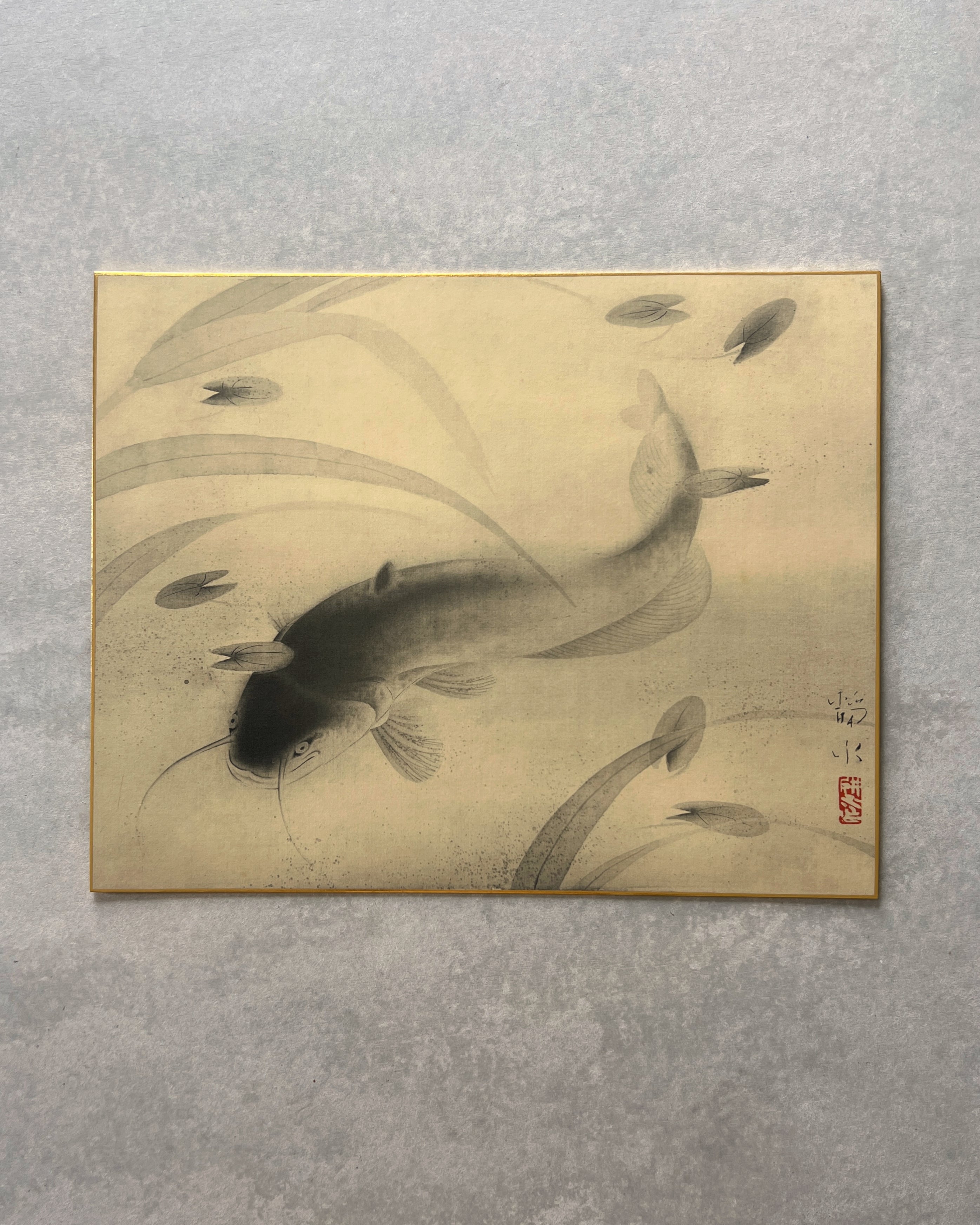 vintage japanese shikishi print : catfish