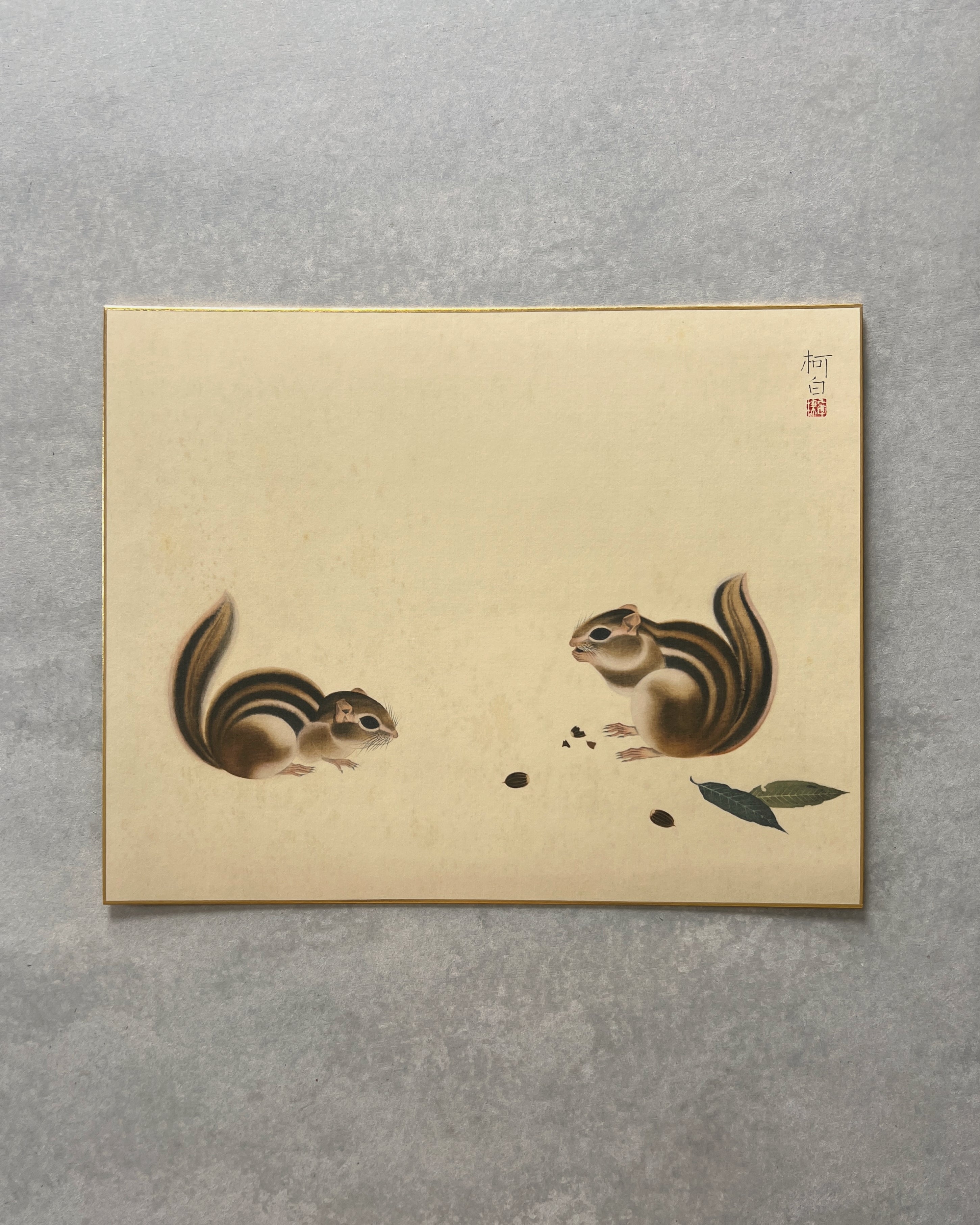 vintage japanese shikishi print : squirrels