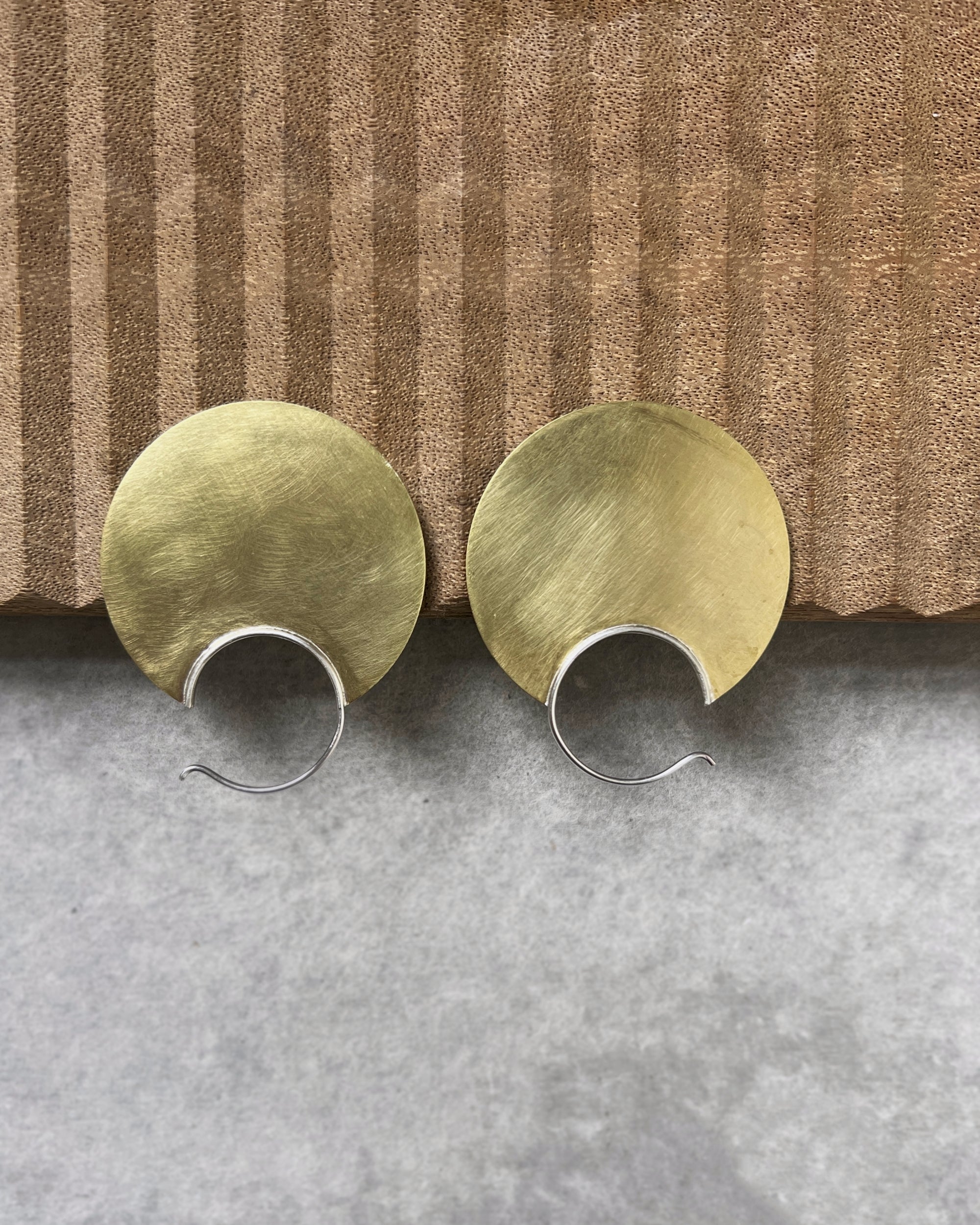 stacey vickery : large brass & silver disc earrings