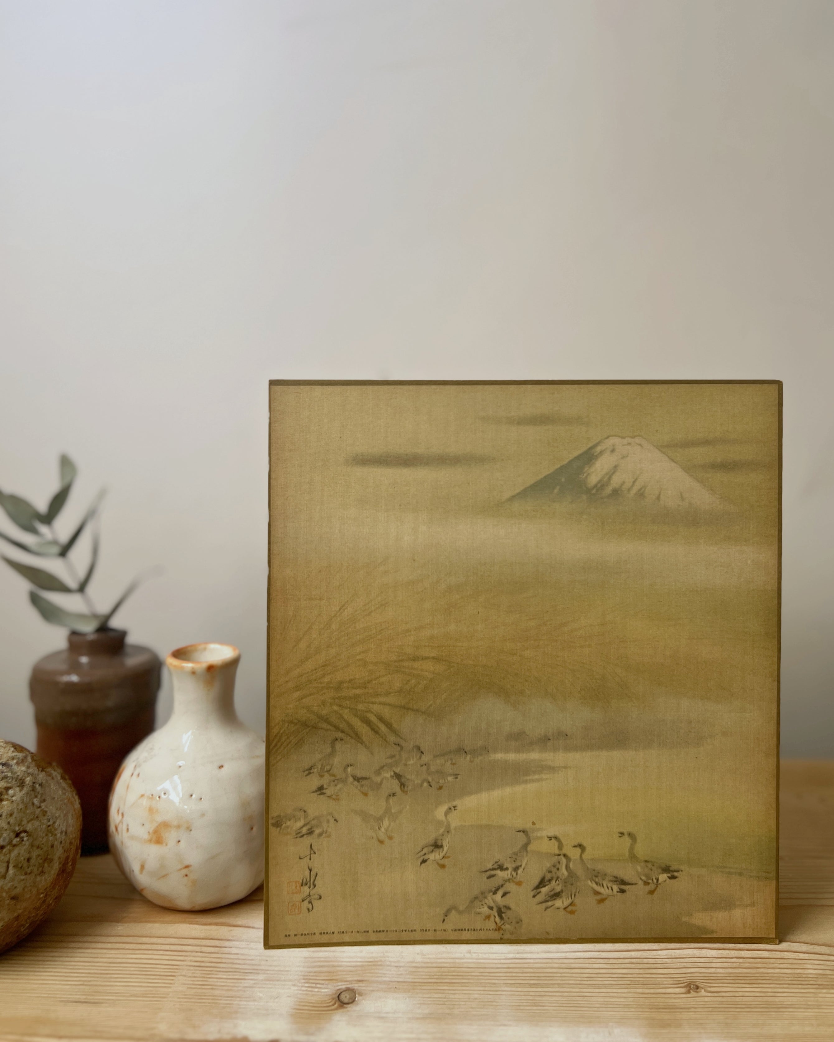 vintage shikishi print : geese under mt fuji