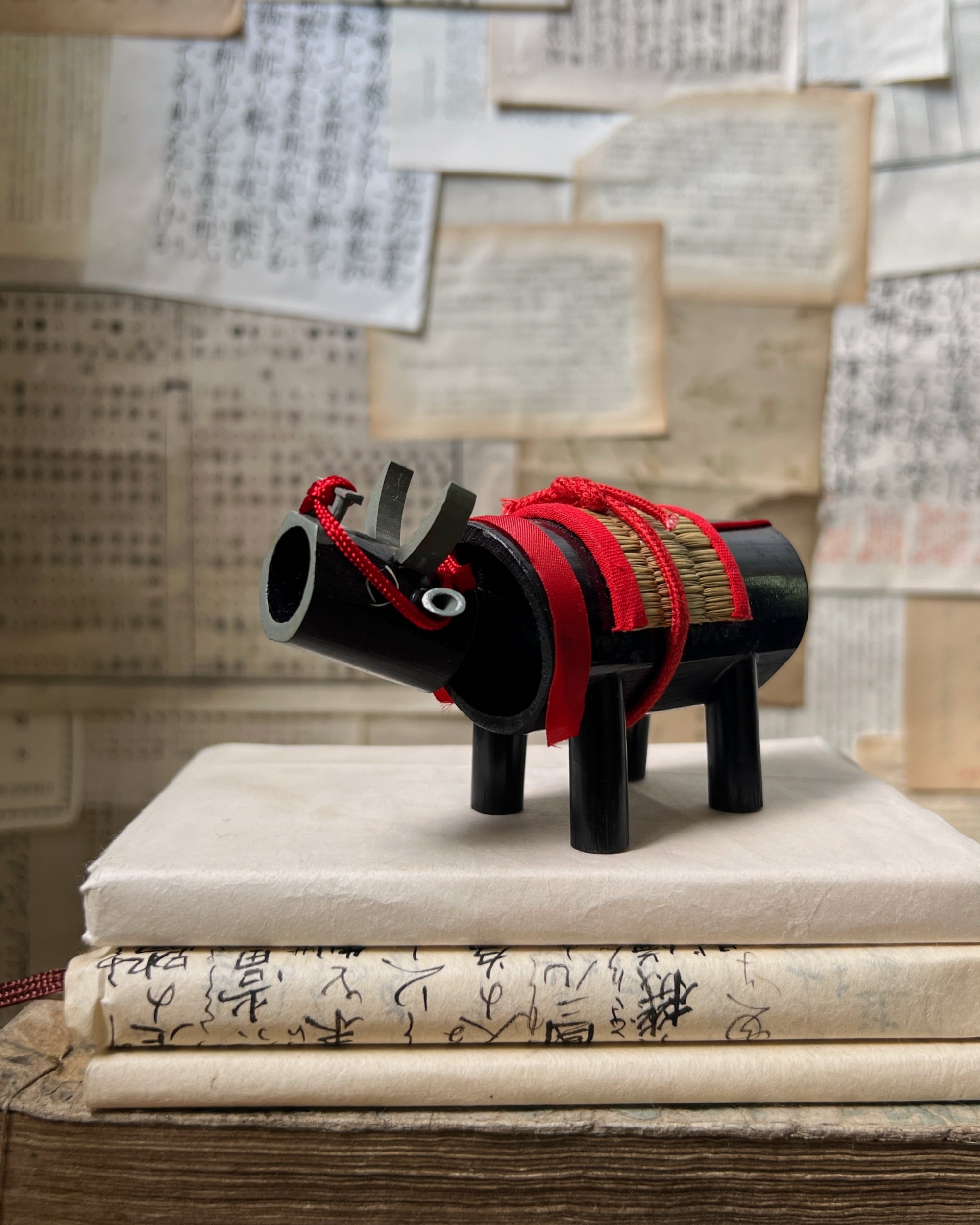 vintage Japanese bamboo cow folk toy